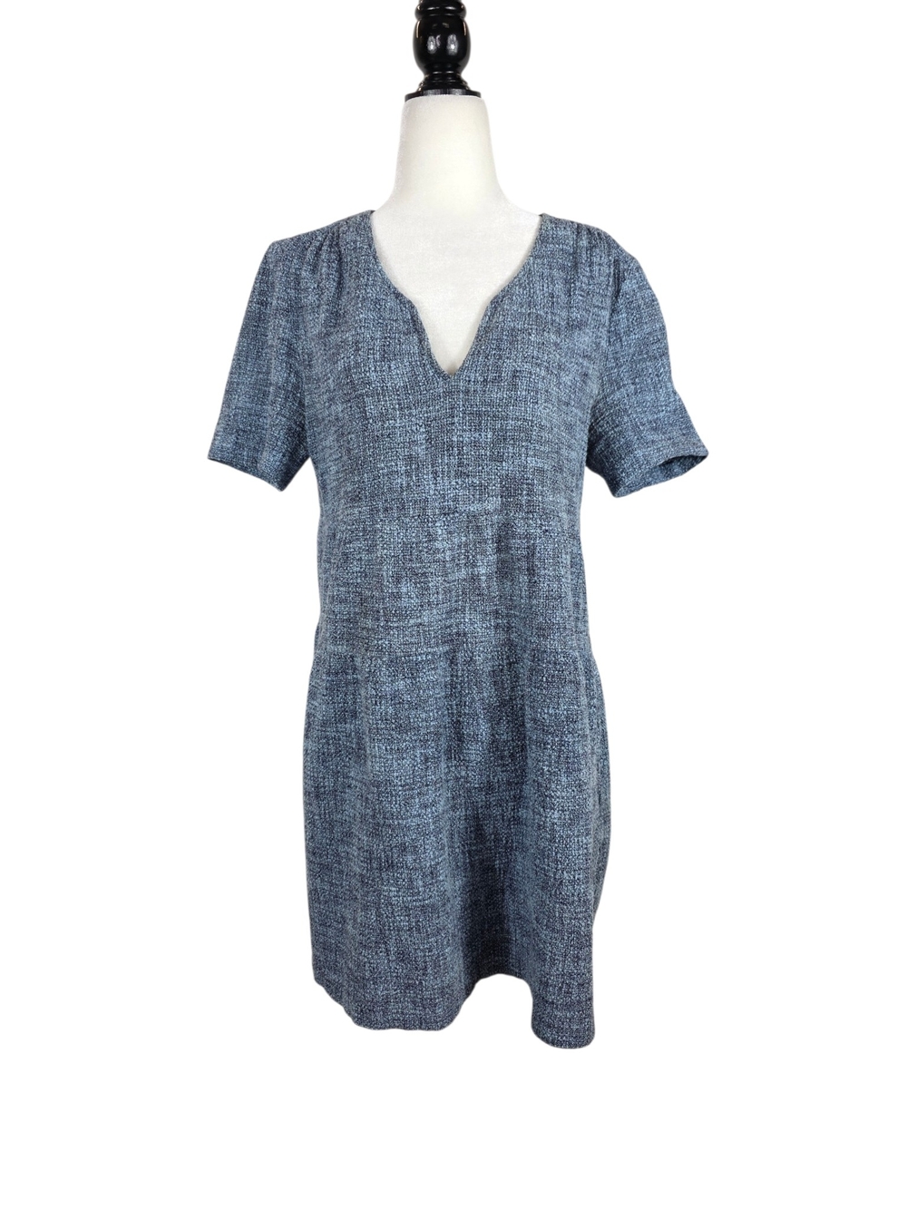 ba&sh relaxed fit  V neck Blue Tweed Mini Dress